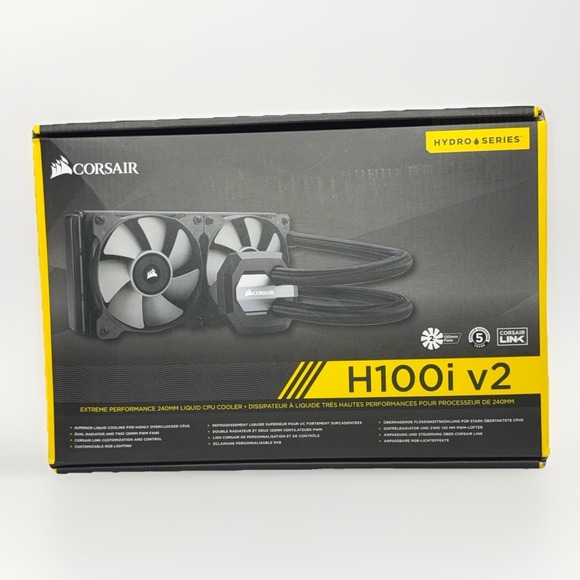 Corsair H100i v2 240mm Liquid CPU Cooler Hydro Series PWM Fans Intel AMD Gaming